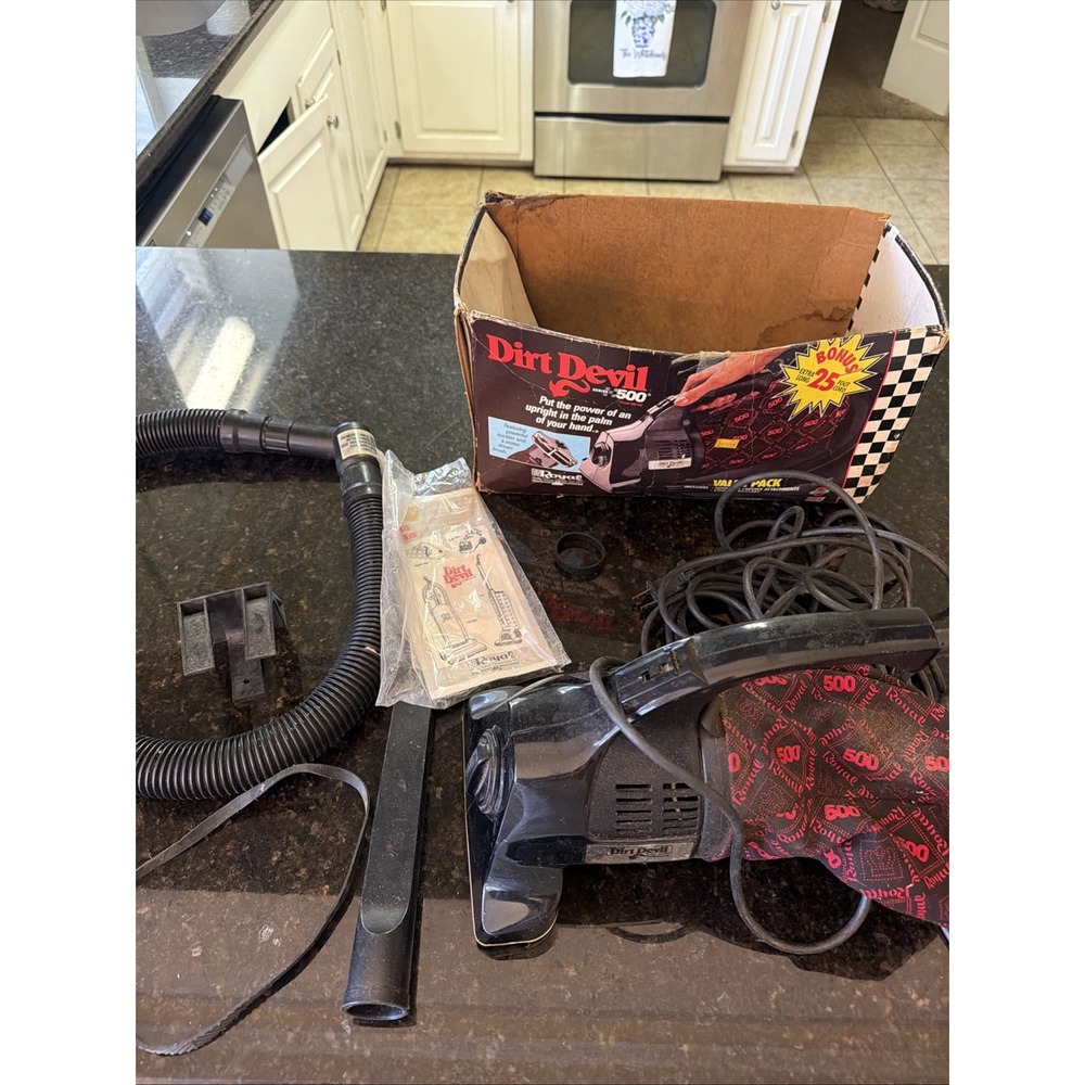 Vintage Dirt Devil Series 500 Handheld Vacuum w/box Attachments Works Tested